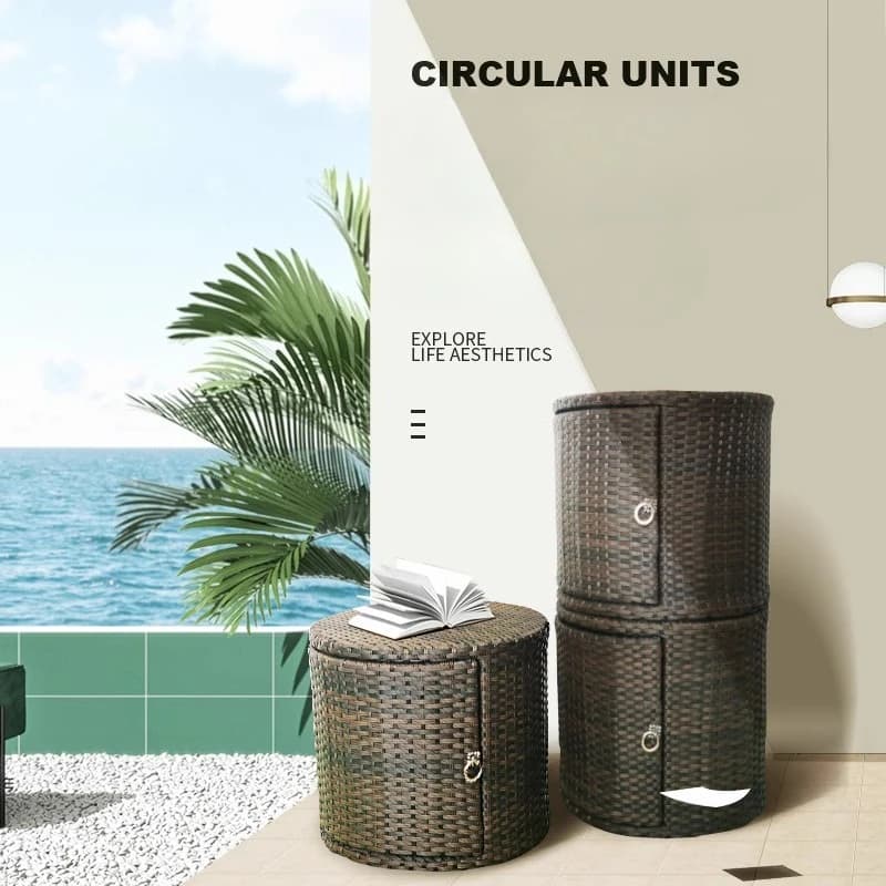 Modern Rattan Balcony Shoe Cabinet Outdoor Sunproof round Storage Organizer Doorway Combination