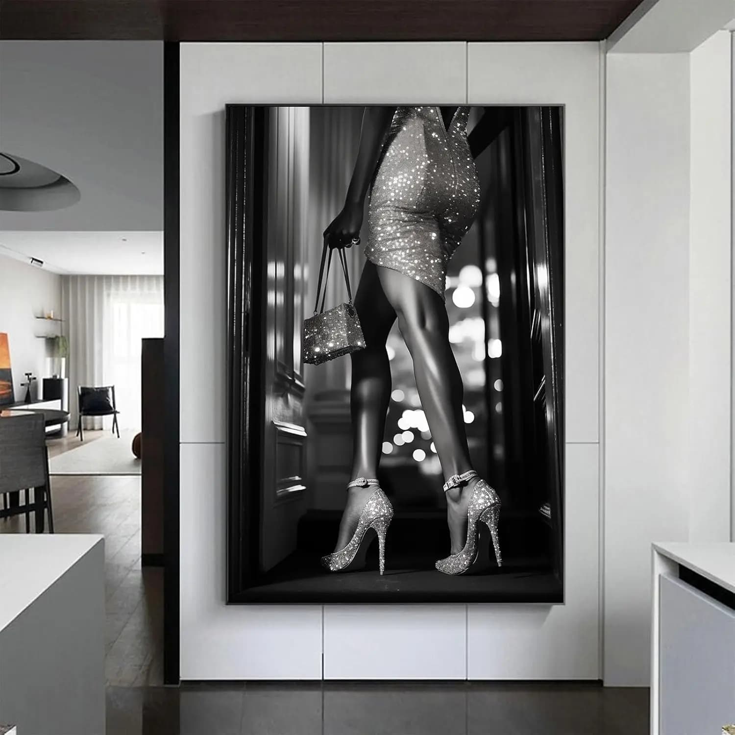 High Fashion Prints Retro Girl Poster, Black and White Trendy Canvas Wall Art for Living Room Home Decoration