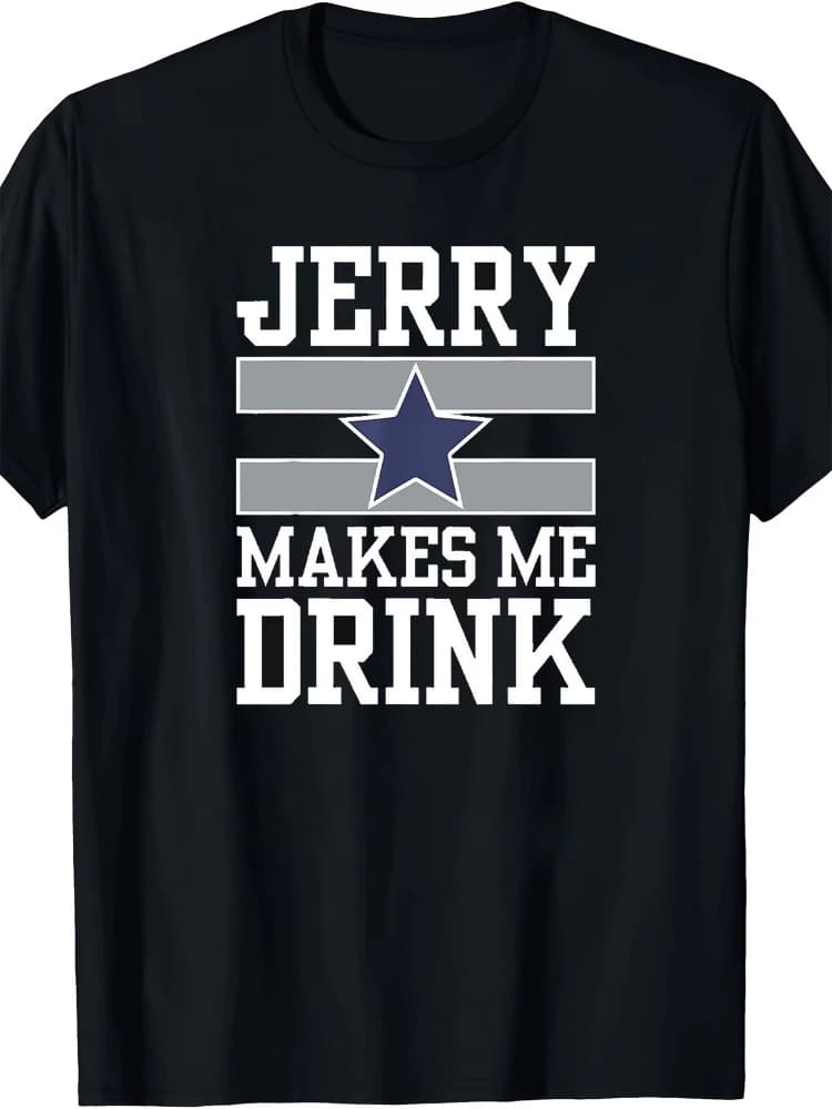 "Jerry Makes Me Drink"Graphic with Bold & Star Design-100% cotton summer casual O-neck short sleeve printed men's T-shirt.