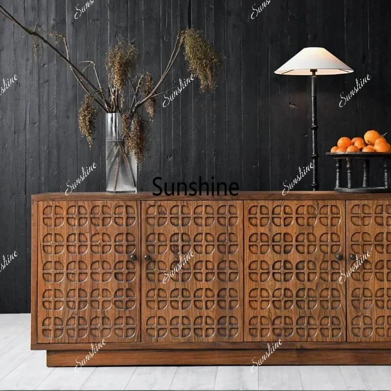 Retro style carved solid wood living room home storage side cabinetTJ
