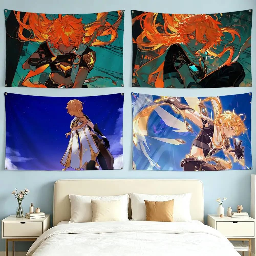Game Genshin Impact Aether Flags for Bedrooms Home Decor Items Outdoor Decors Garage Decoration Flaga