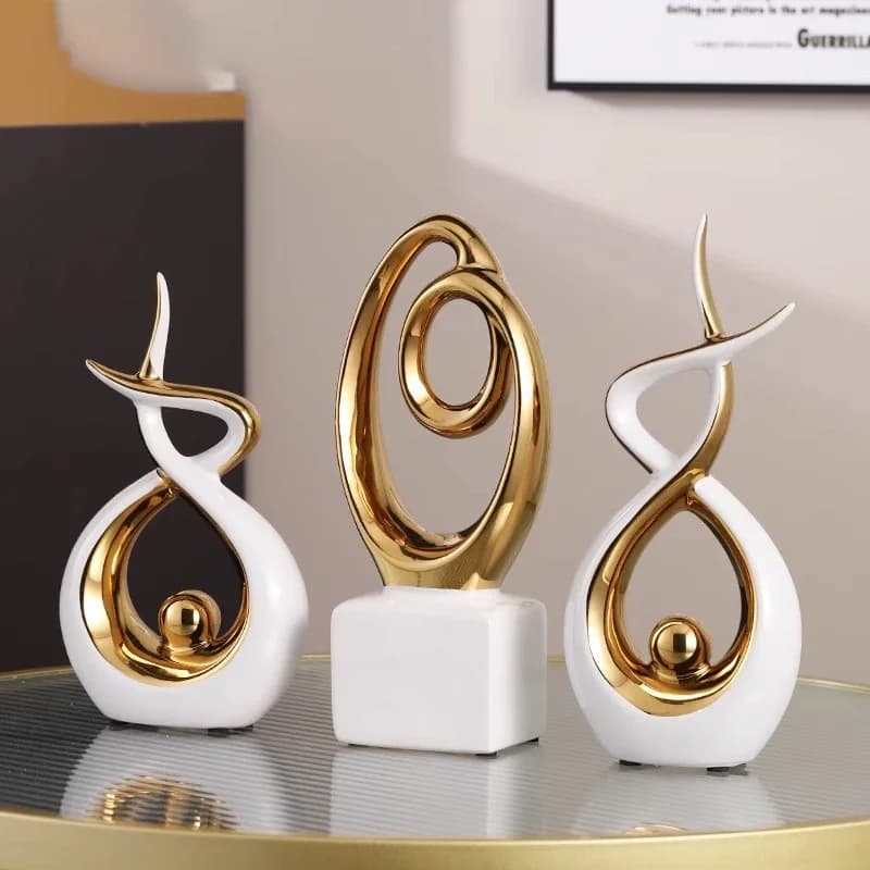 Gold Plated Endless Chain Abstract Artwork Ceramic Statue Desk Decoration Ornaments Chain Sculpture Room Aesthetics Decor