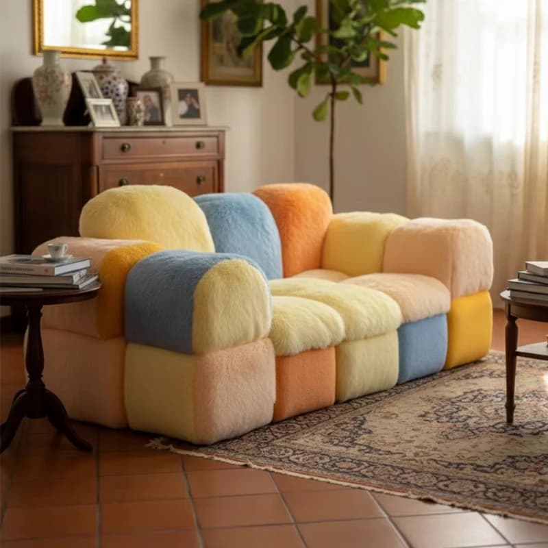 Plush combined sofa color matching comfortable leisure sofa soft texture fashion indoor seat home life decoration furniture