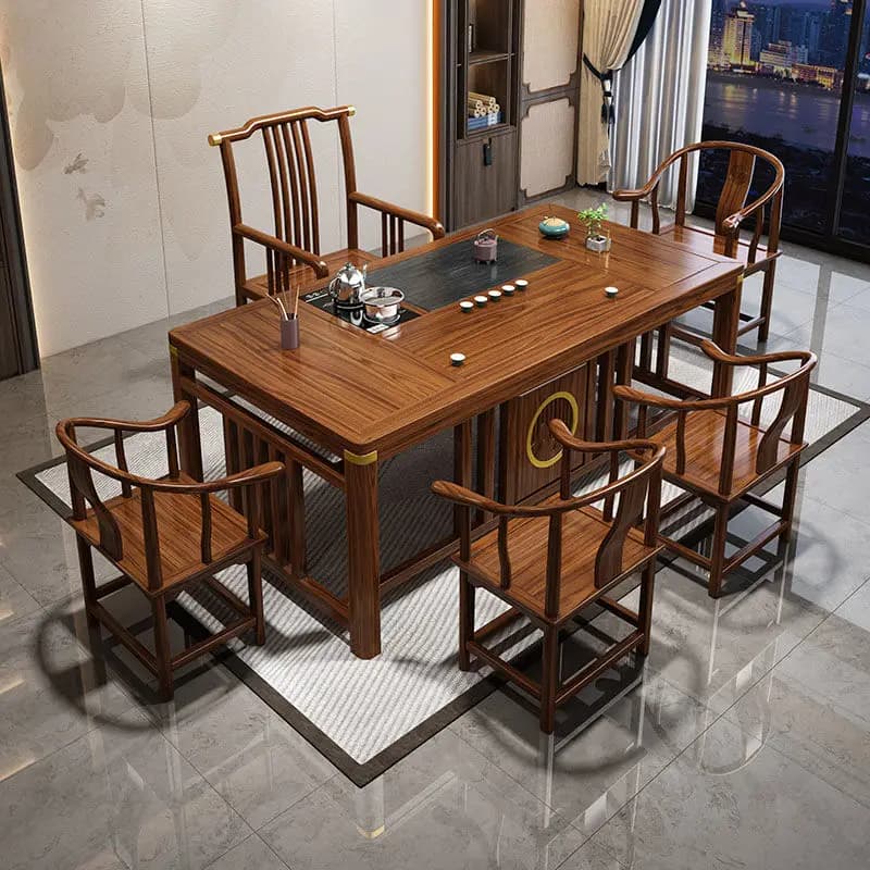 Chinese style solid wood tea table and chair set - perfect for small spaces, home balconies, and living rooms