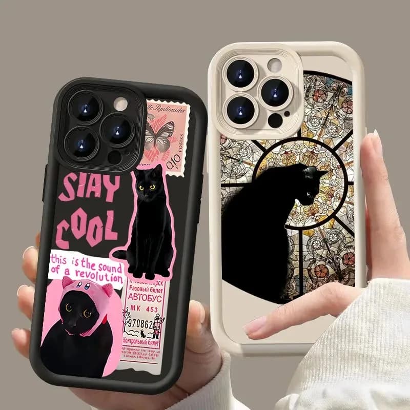 Cool Black Cat Soft Silicone Phone Case For iPhone 16 15 14 13 12 11 Pro Max 16 15 14 Plus Silicone Shockproof Phone Cover