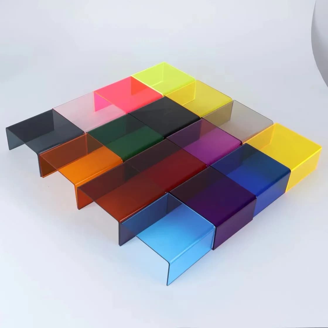 Colourful Acrylic U-shape Display Stand, Desktop Storage Shelf, Toy Display Holder, Supermarket Product Decoration Table