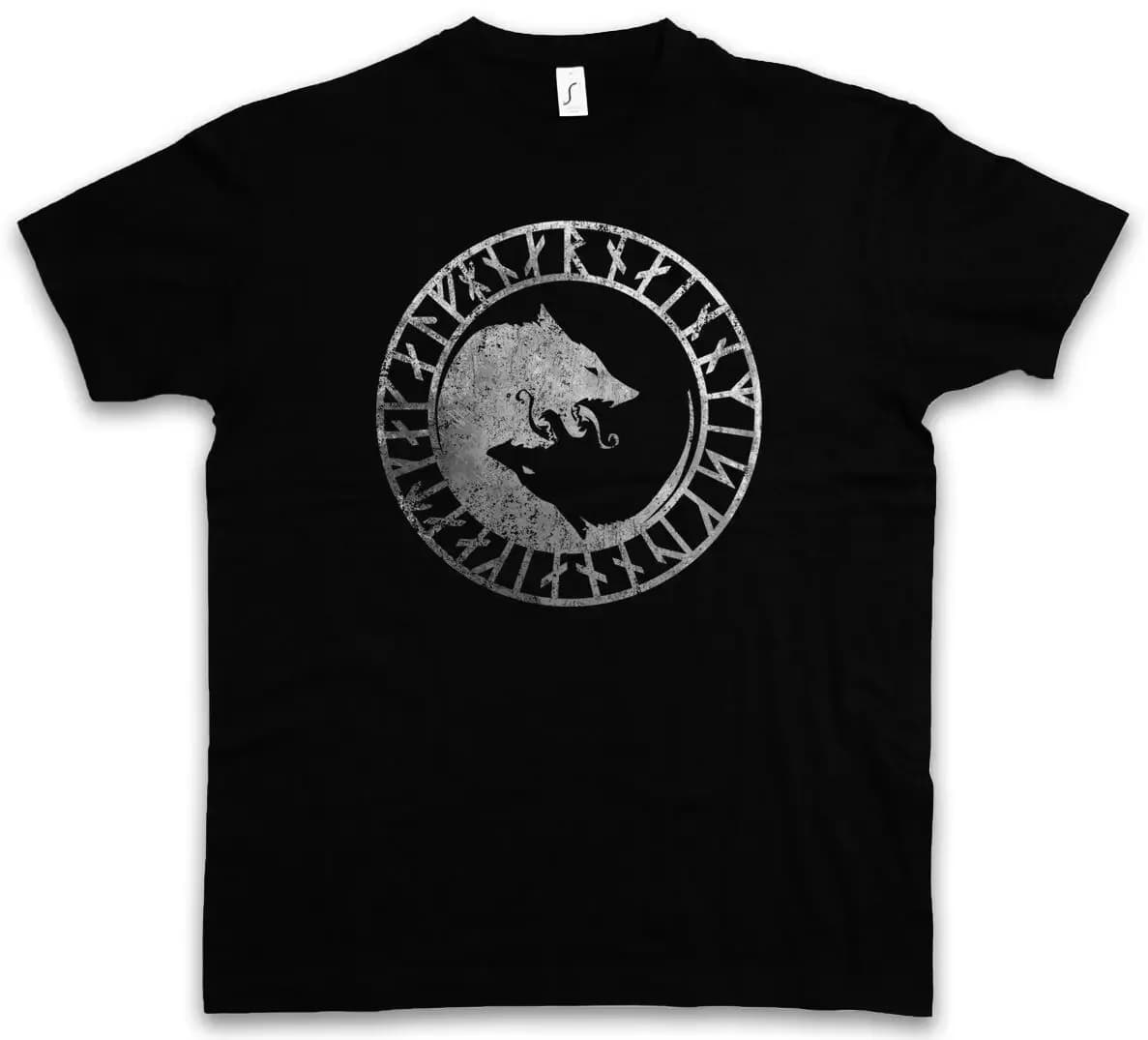 Odin Wolves Geri and Freki Loki Norse Myth Rune T-Shirt 100% Cotton O-Neck Short Sleeve Summer Casual Mens T-shirt Streetwear