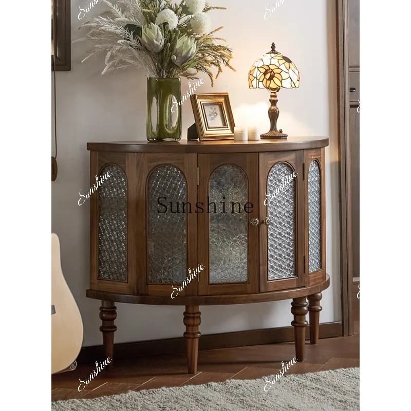 American entrance black walnut dining side light luxury high-end foyer partition storage medieval corridor cabinet FT