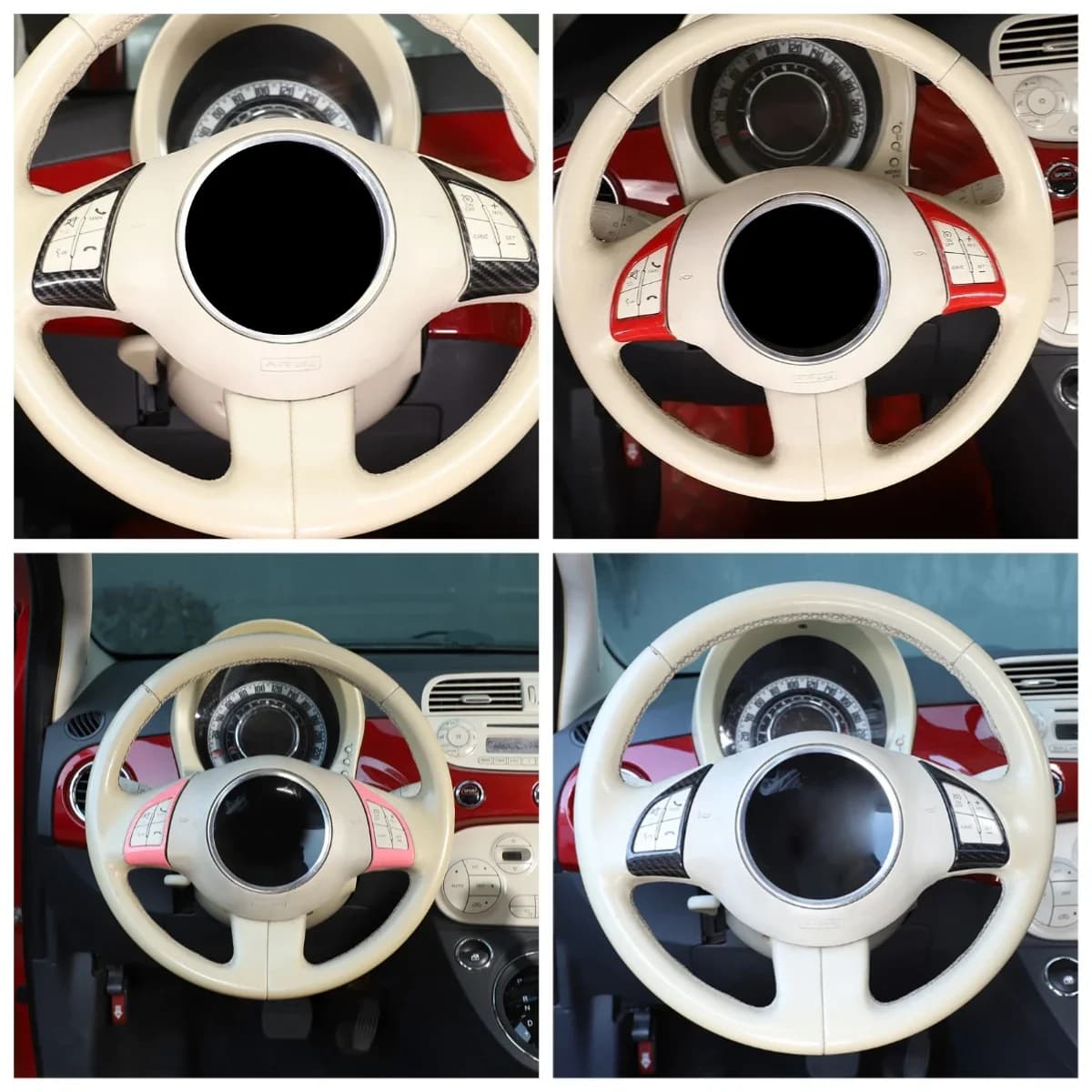 For Fiat 500 Abarth 595 695 2010-15 Carbon Fiber Car Steering Wheel Button Frame Cover Trim Sticker Interior Car Accessories