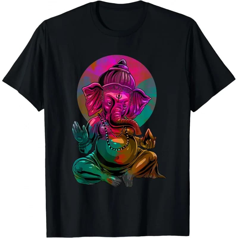 0413 Elephant Om Yoga Ganesha Indian God Ganesh Gift T-Shirt Hindu Mythology print Short Sleeve Graphic clothes All size tops