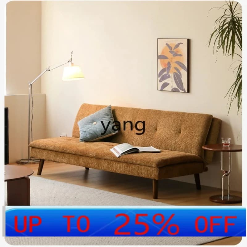 LH  folding dual-purpose sofa bed retro double reclining study simple armless fabric sofa