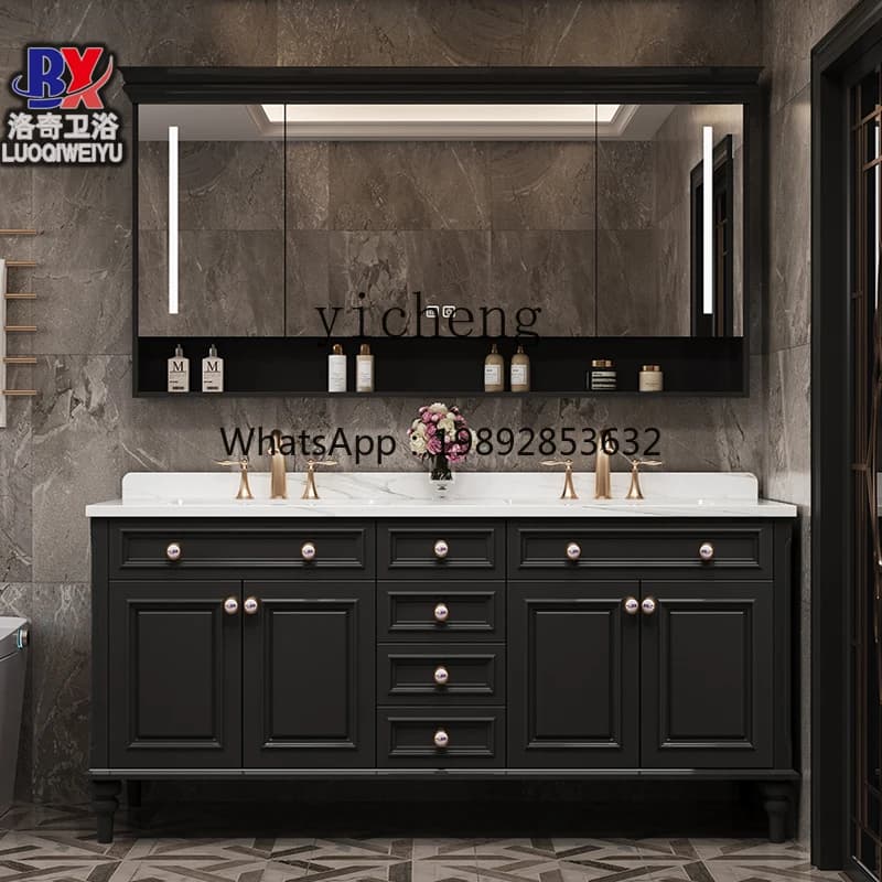 Oak Bathroom Cabinet Combination Slate Seamless Ceramic Integrated Basin Washbasin