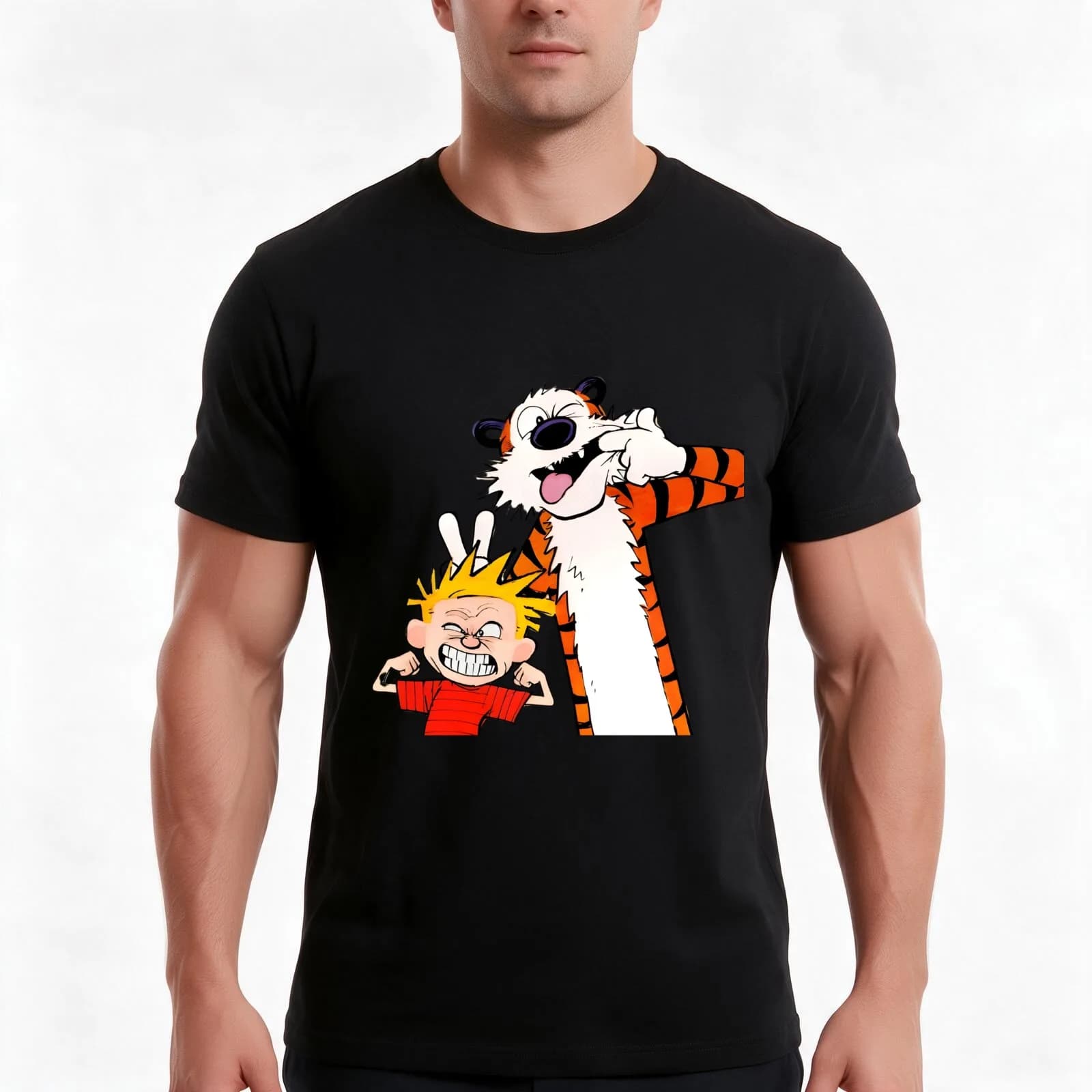 Calvin and hobbes T-Shirt, Summer Casual Cotton Tee, Oversized Streetwear Tops, Vintage Graphic Print, Loose Fit Short Sleeve