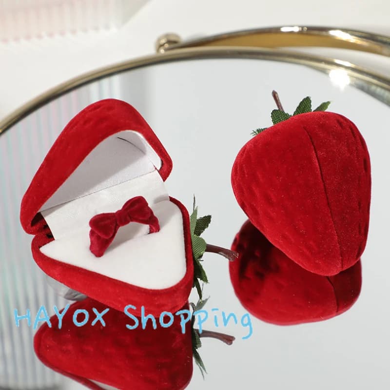 Red Velvet Strawberry Jewelry Box,Ring Case,Cute Wedding Proposal Engagement Anniversary Gift Packaging Wrapping Storage Box