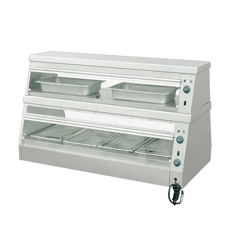 Commercial Food Warm with Glass Doors Thermal Insulation Dining Restaurant Kitchen Equipment 2-Layer Hot Display showcasepromote