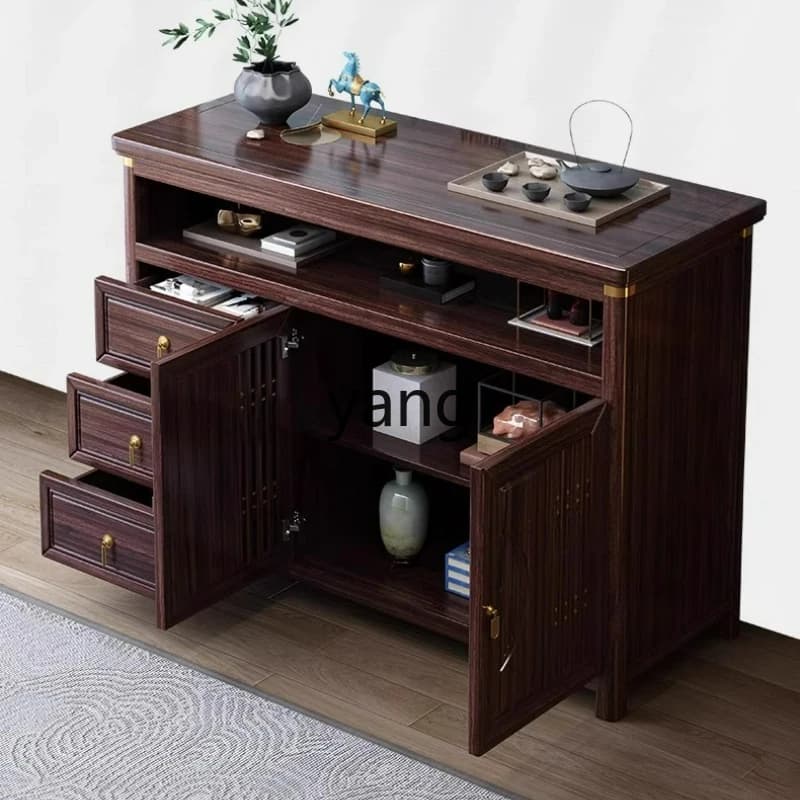 LTT new Chinese-style solid wood dining side cabinet, wall locker, large-capacity double-door tea cabinet