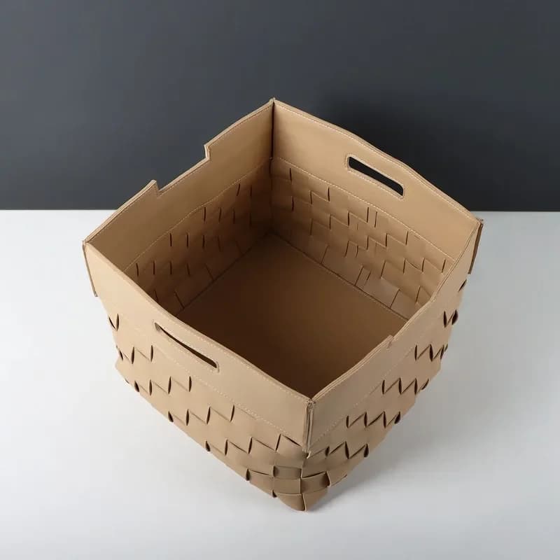 Modern light luxury high-end beige leather hand-woven storage basket