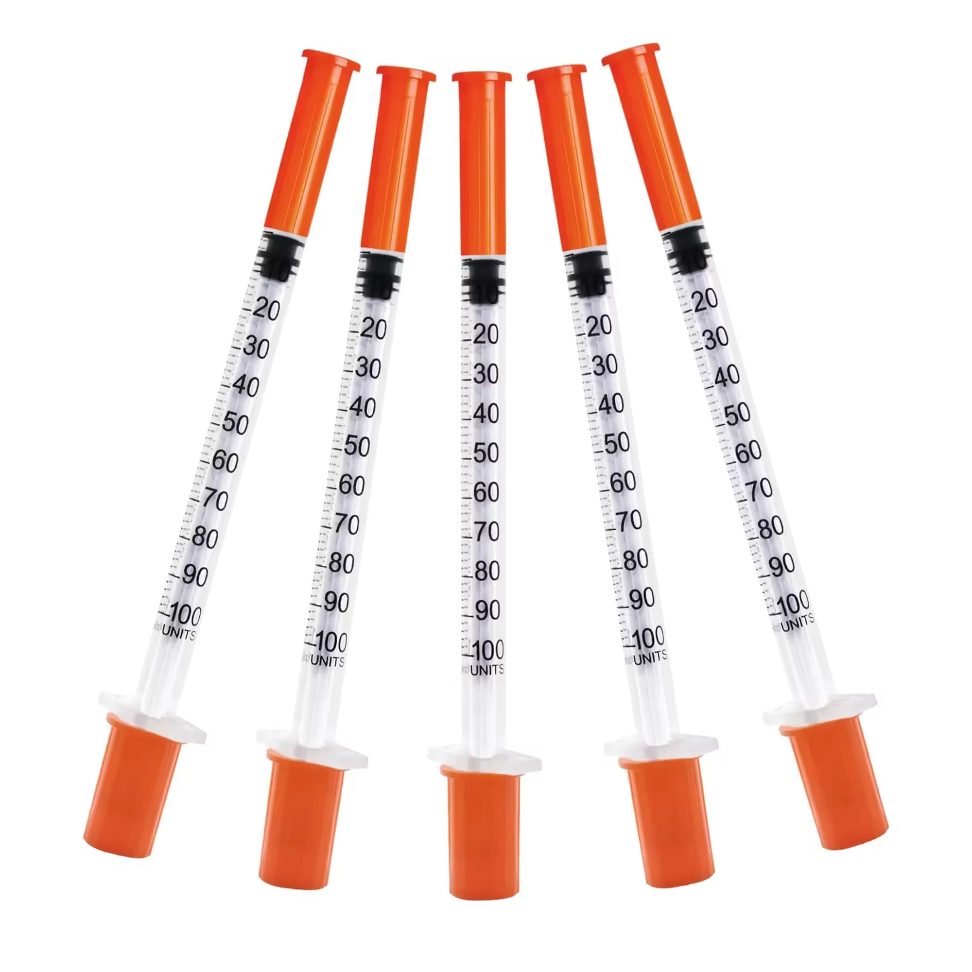 100Pack Orange 1ml/cc 30G 8mm Insulin Syringe with 5/16 Inch Needle - Sterilized Disposable Individually Wrapped for Animal Use