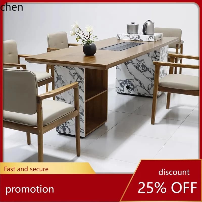 HT New Chinese Style Tea Table and Chair Set Modern Simple Zen Home Tea Brewing Table Living Room Kung Fu Tea Table