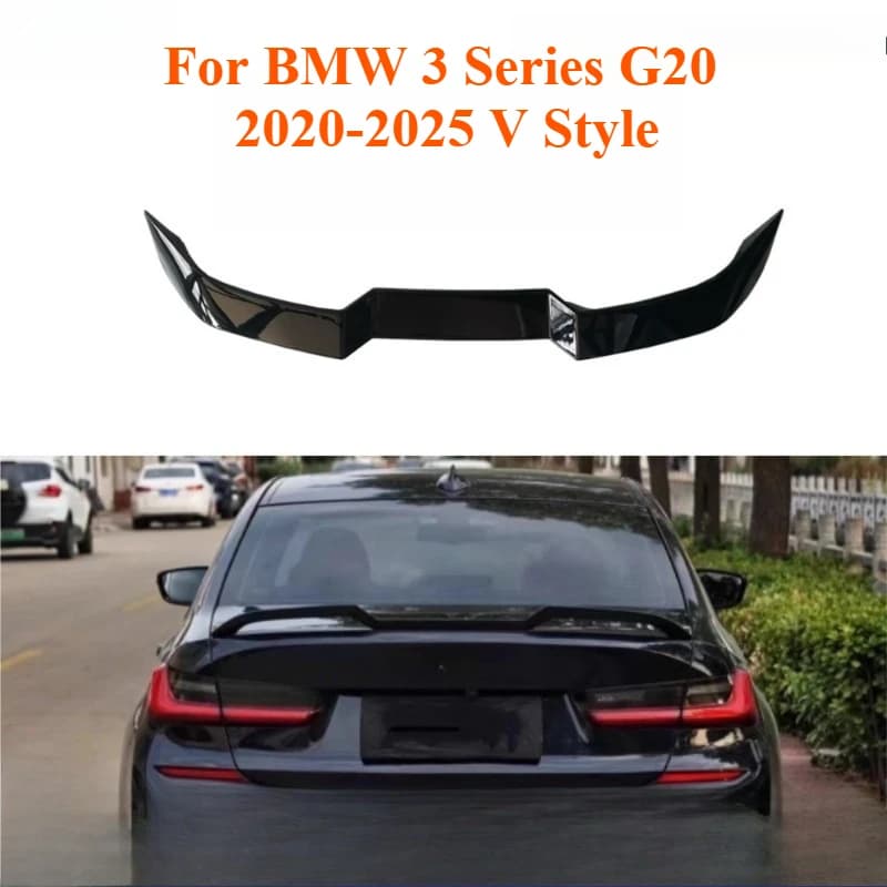 For BMW 3 Series G20 2020-2025 V Style Rear Trunk Spoiler Gloss Black ABS Plastic Lip Wing Styling Upgrade Modification Parts