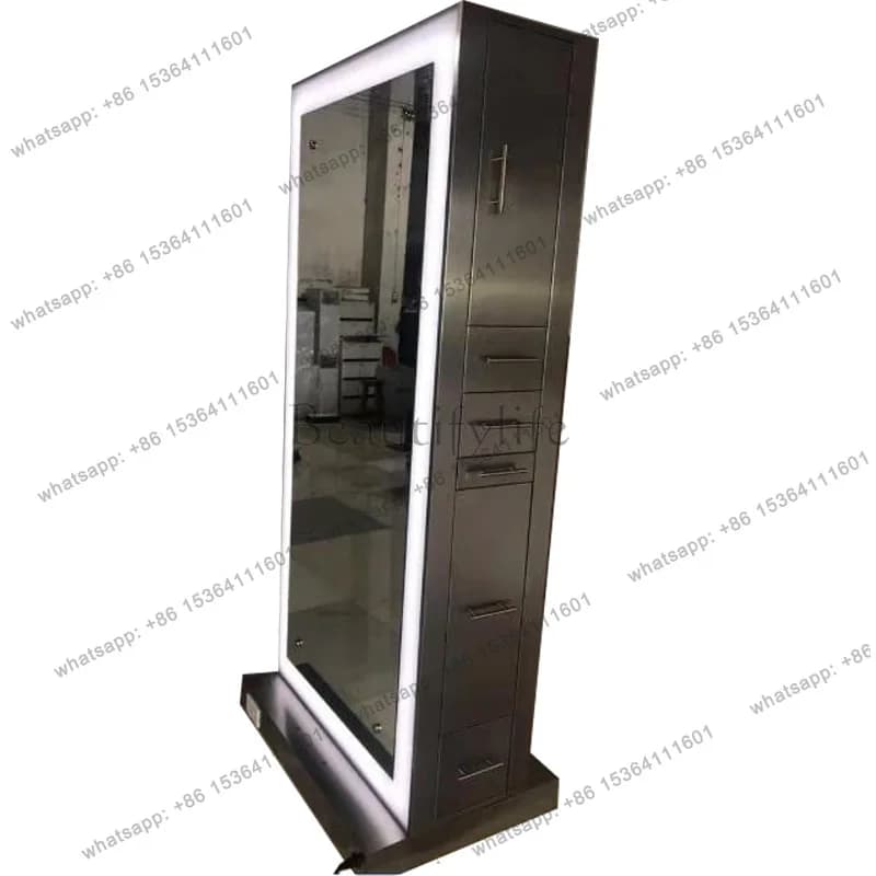 Barber shop mirror with LED light floor-to-ceiling full body hairdressing stainless steel hair salon mirror table