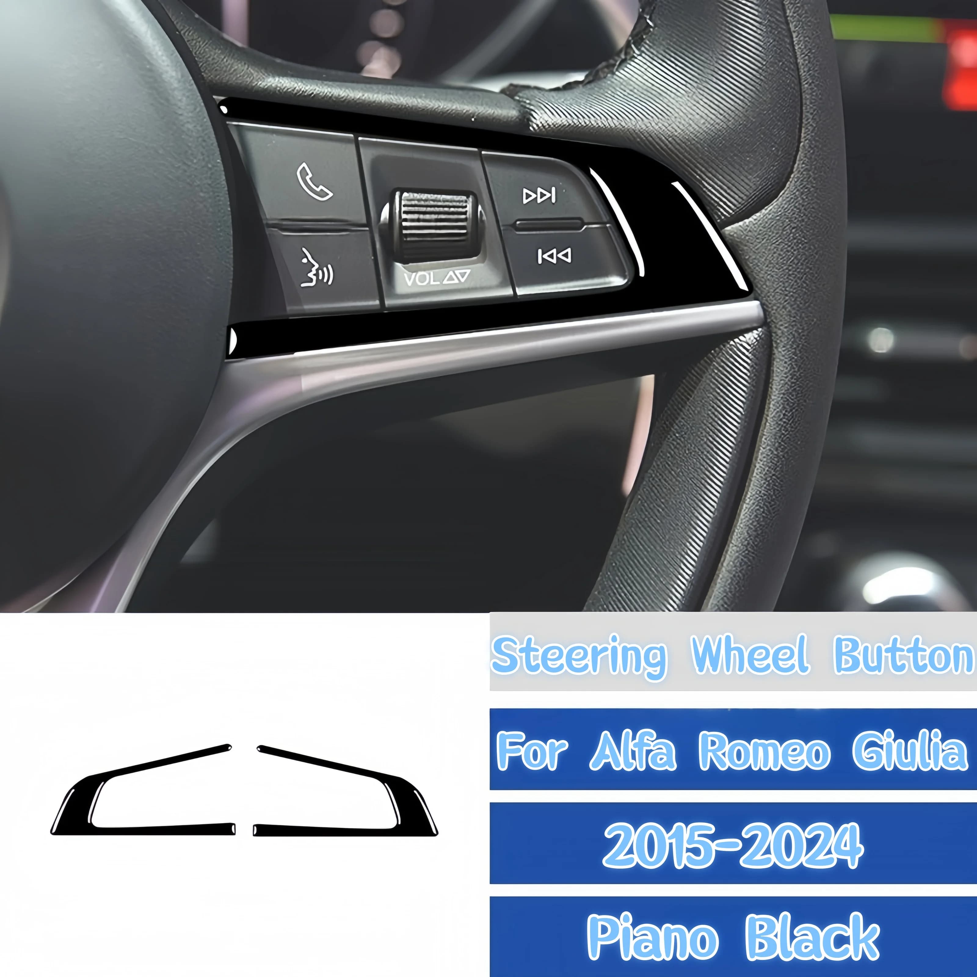 For Alfa Romeo Giulia 2015-2024 Piano Black Car Steering Wheel Panel Button Frame Trim Cover Decor Stickers Interior Accessories