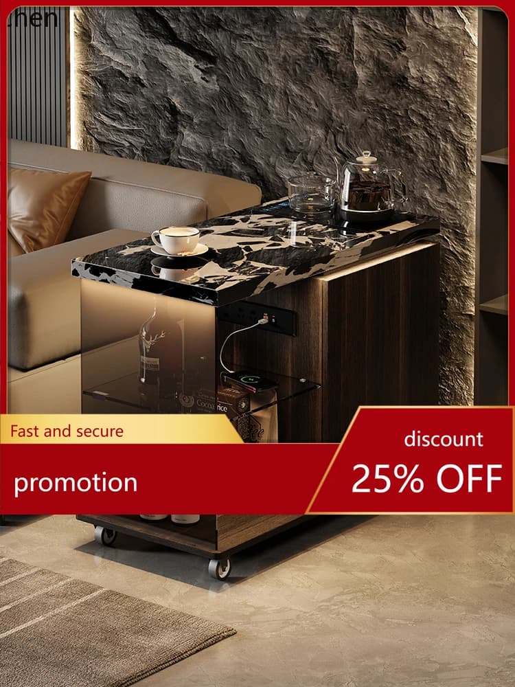 HXL Rock Slab Sofa Side Cabinet Movable Side Table Coffee Table Living Room Smart Tea Table Tea Cabinet