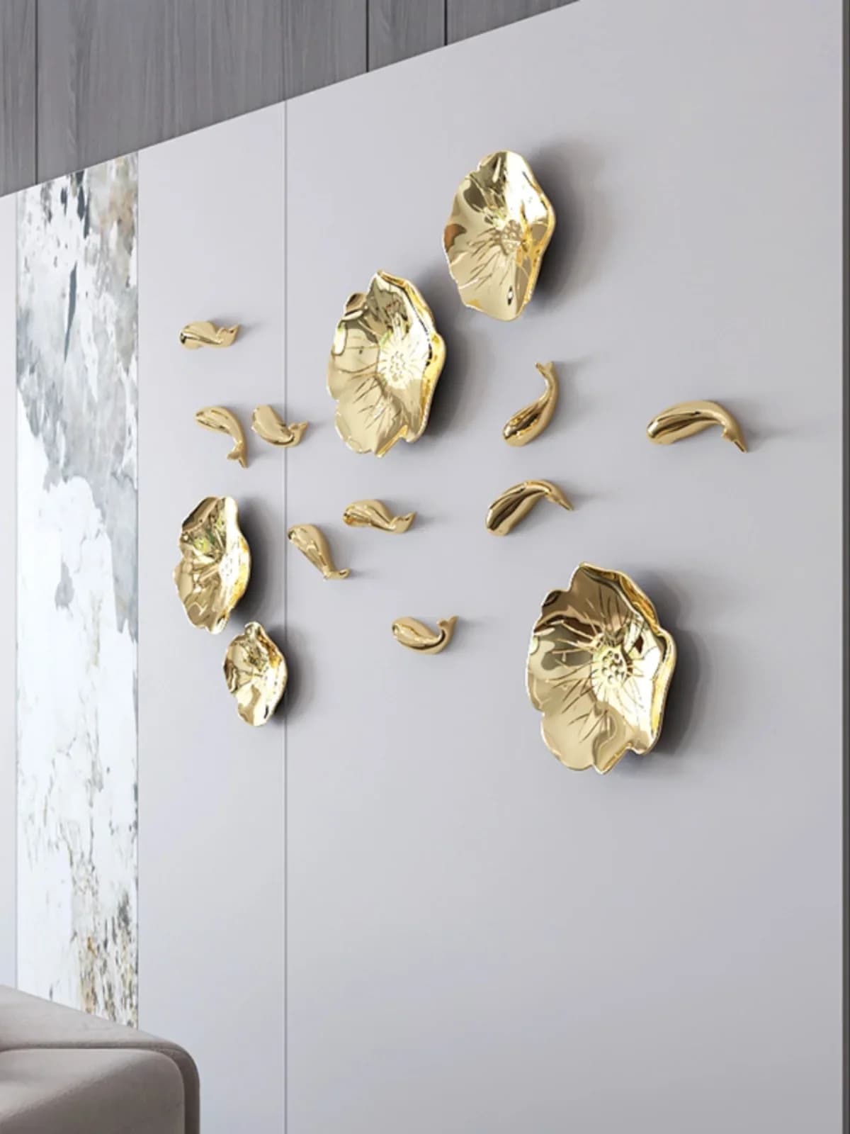 Imitating metal plastic lotus leaf carp living room sofa background pendant wall decoration bedroom wall decoration wall sticker
