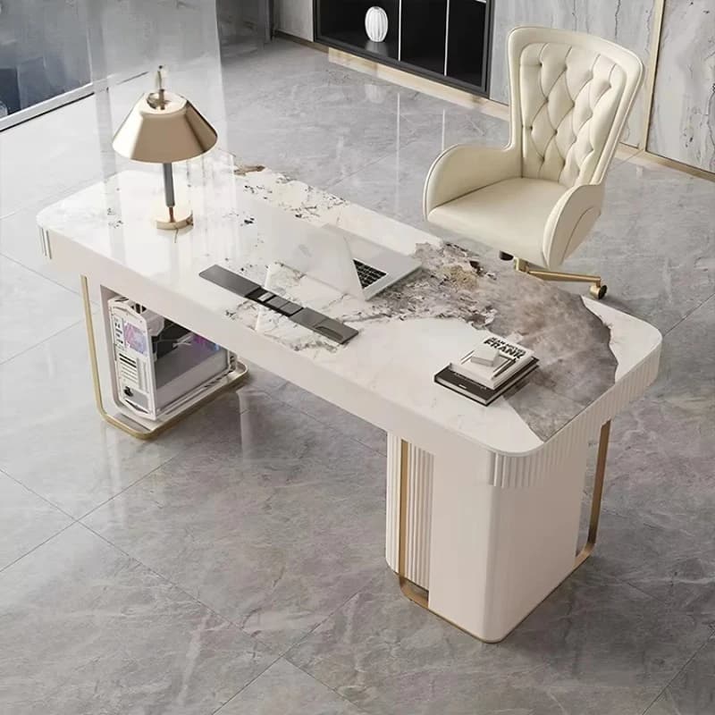 Italian-Style Modern Designer High-End Study Desk Solid Wood Rock Slab Office Desktop Computer Desk for Home Use