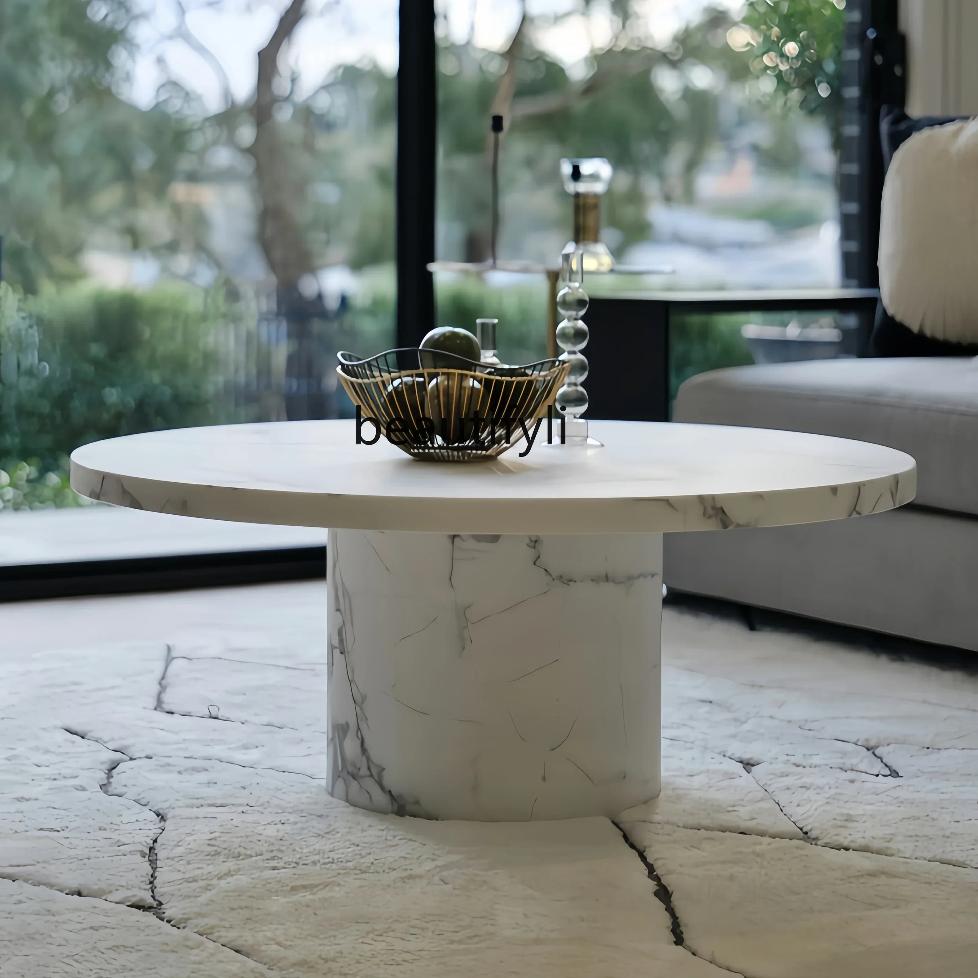 A53 French marble coffee table cream style retro living room big flower white round coffee table