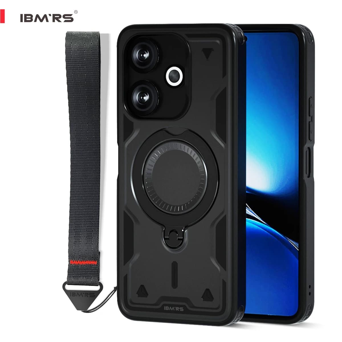 for Poco M6 4G Magnetic Phone Case Shockproof Bumper with Anti-Lost Hand Strap, Hybrid PC+TPU Rugged Protection