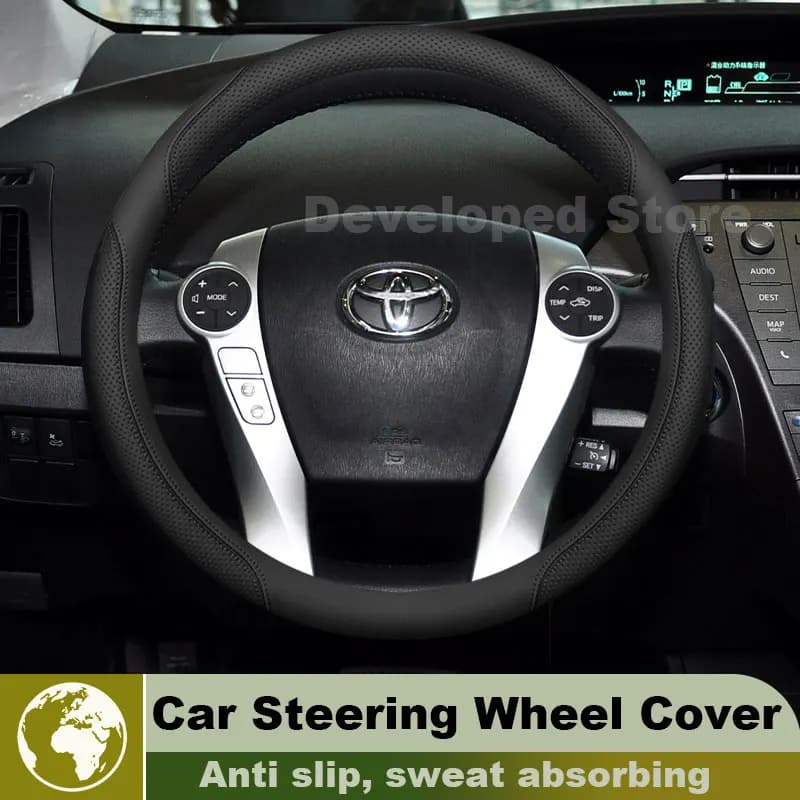 Leather Car Steering Wheel Cover For Toyota Prius XW30 XW50 Camry 2003-2019 Anti slip Auto Interior Toyota Prius Accessories