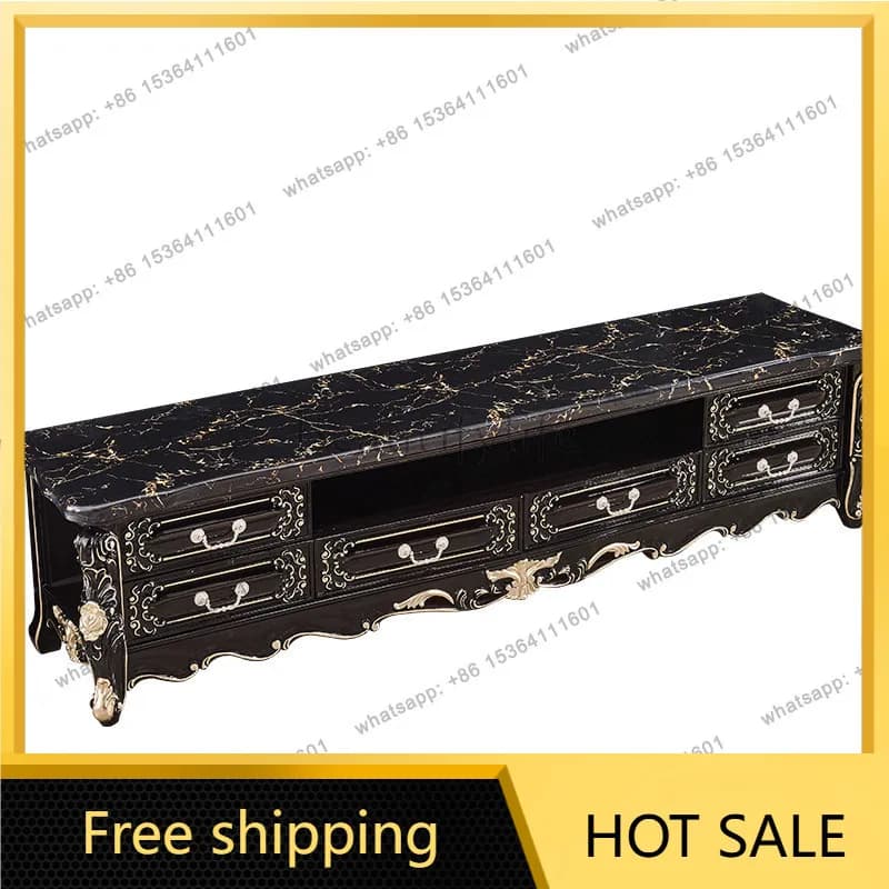 PJ European marble TV cabinet Modern simple solid wood floor cabinet
