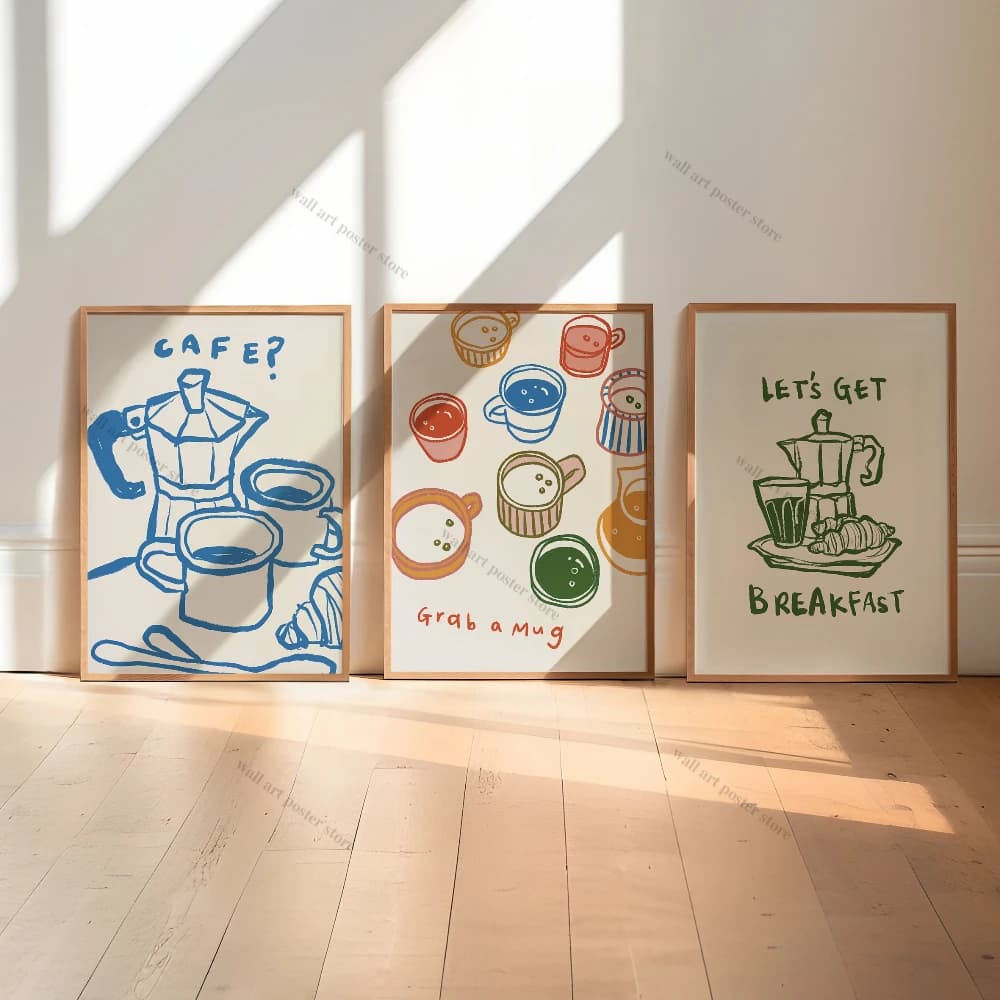 Set of 3 Cafe Prints Coffee Prints Set of 3 Trendy Posters Gallery Wall Quirky Wall Art, Kitchen Decor, Kitchen Prints Posters