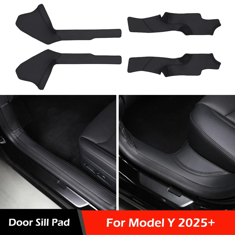 Door Sill Pad for Tesla Model Y Juniper 2026 Front Rear Door Entry Guard Scuff Strip PU Leather Door Sill Protector Accessories