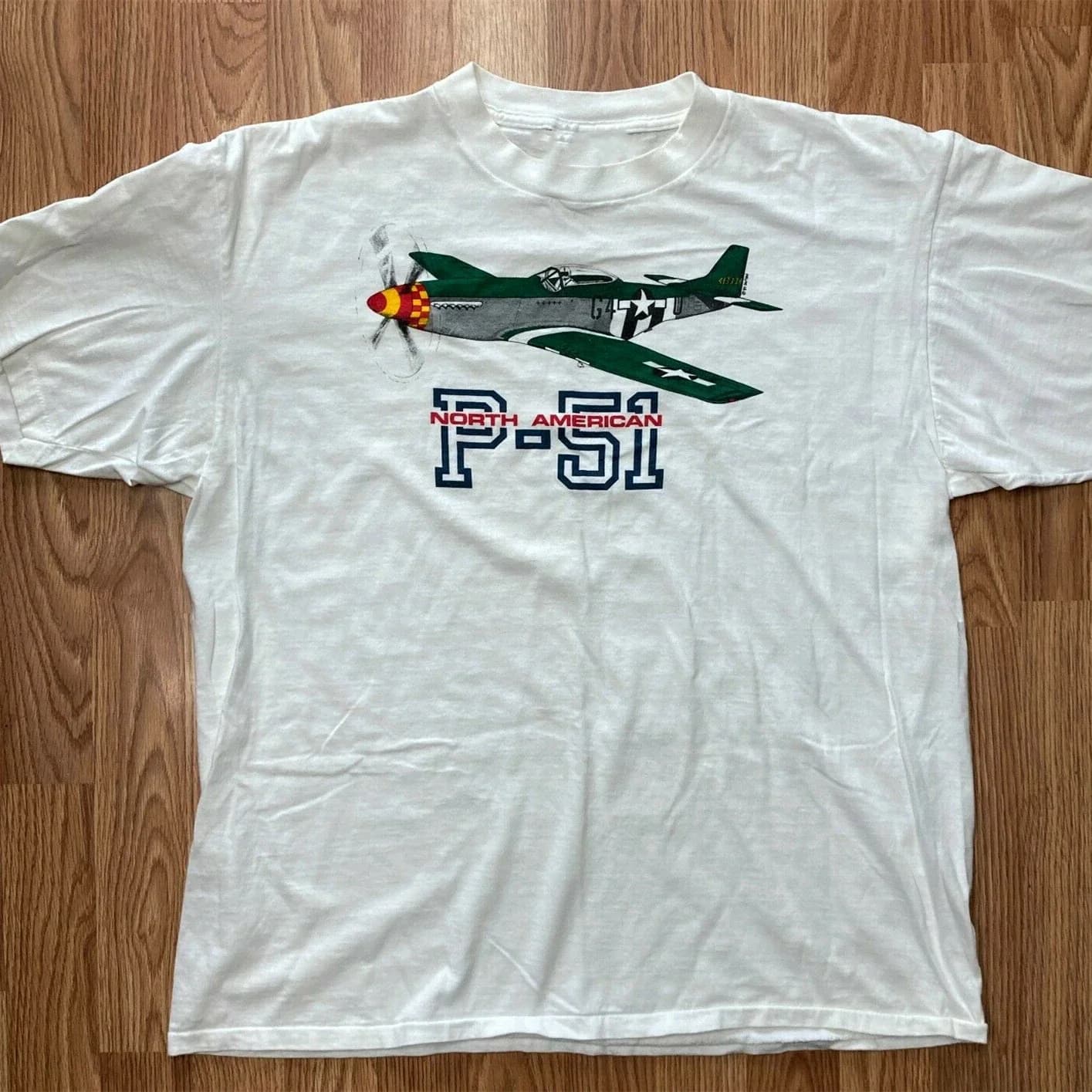 North American P-51 Mustang Vintage Men's 100% Cotton Casual T-shirts Loose Top Size S-3XL