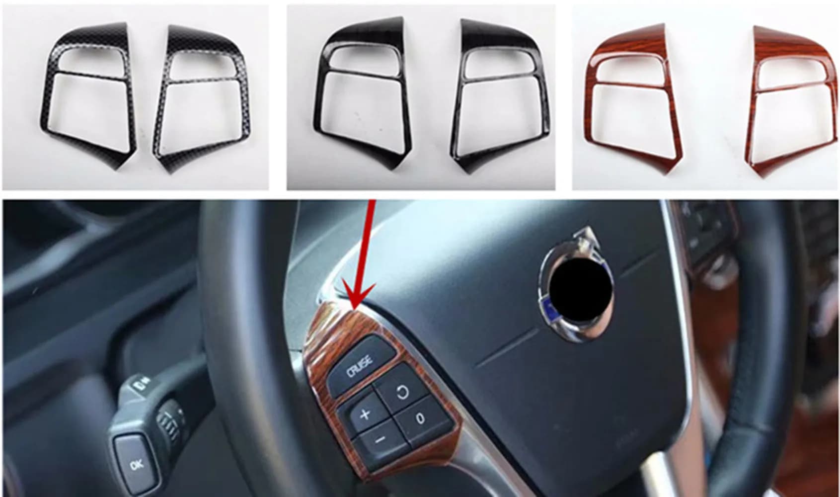 2pcs/lot ABS carbon fiber grain or wooden grain steering wheel decoration cover for 2014-2018 Volvo S60