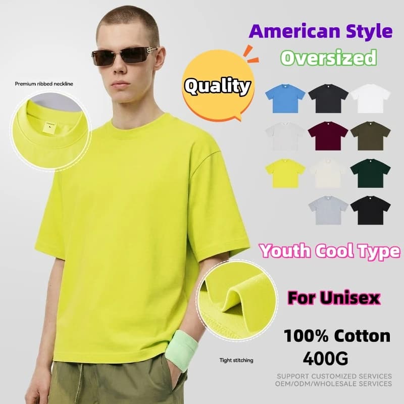 Youth Boy 100% Cotton T-shirt Popular Trendy American Style Retro Silhouette Short Sleeved Unisex 400G Heavyweight Loose T Shirt