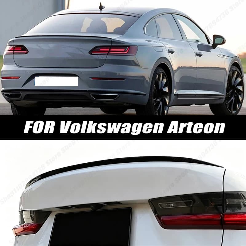 Glossy Black Soft Rubber Universal Rear Trunk Spoiler 5D Carbon Look Tail Wing Fit For Volkswagen Arteon Sedan Car Accessories
