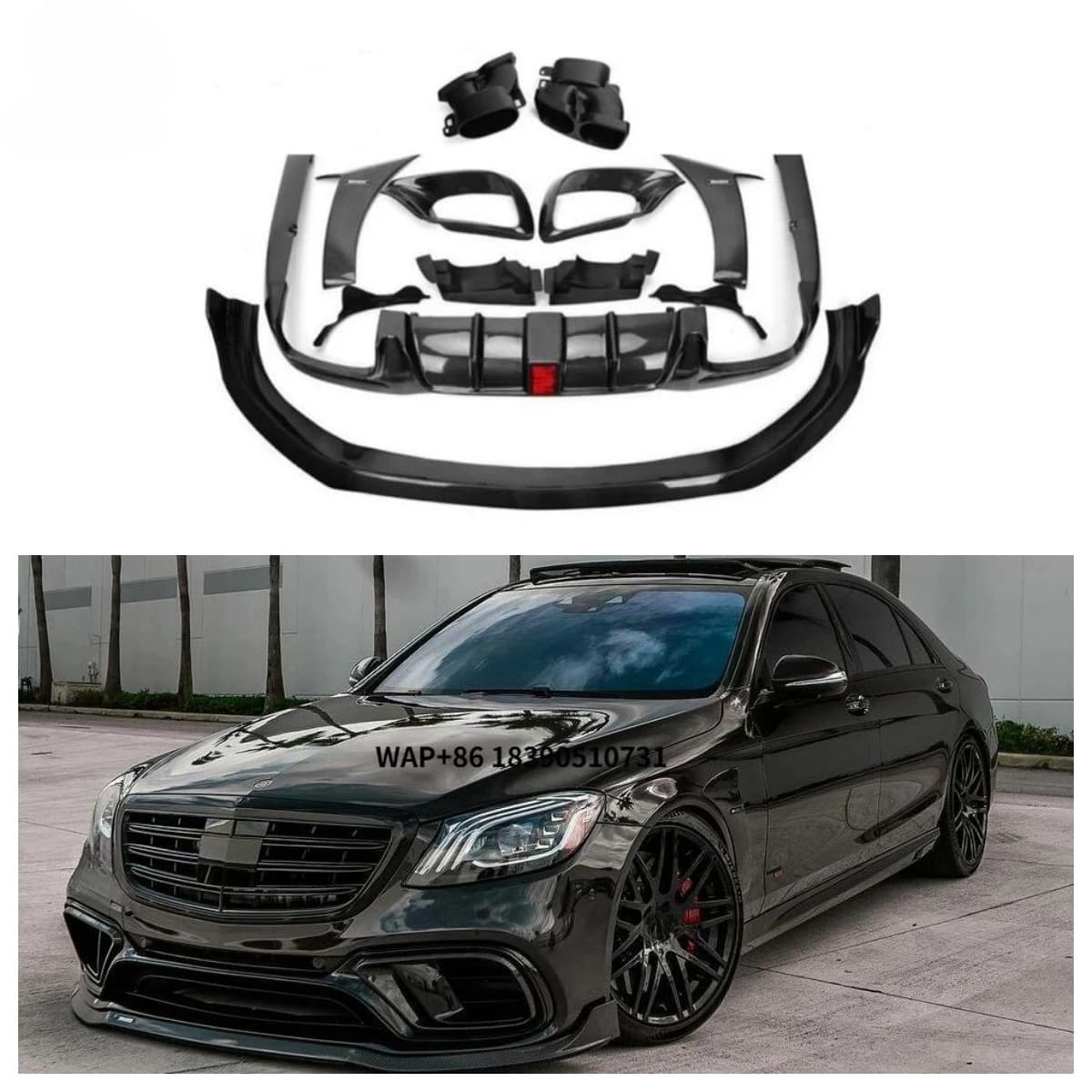 Carbon Fiber BS Style Body Kits for S Class W222 S63 LC| 2017-2020 Front Lip Diffuser Spoiler Fogcover Fender Trim