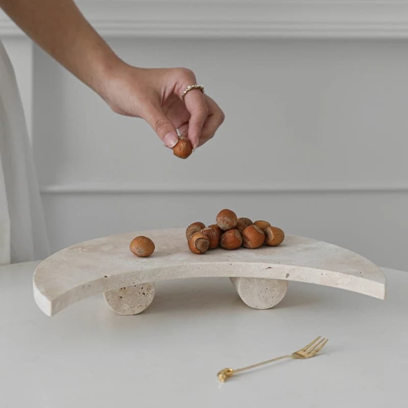 Travertine Moon Shaped Storage Tray Marble Tabletop Jewelry Display Tray Premium Dessert Table Decorative Ornament