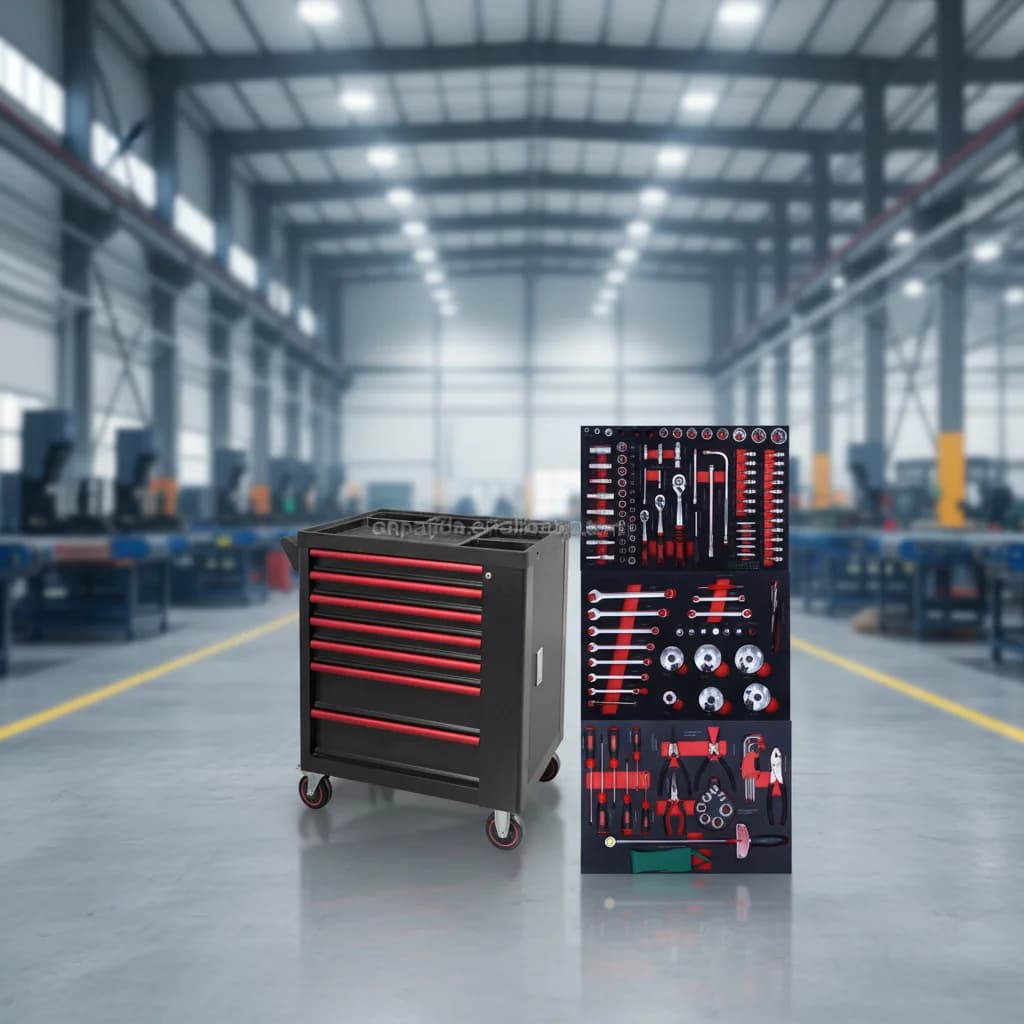 Industrial Rolling 7 Drawer Trolley  Storage Cabinet 158Pcs EVA Garage  Set Customizable  Cabinet  Cart