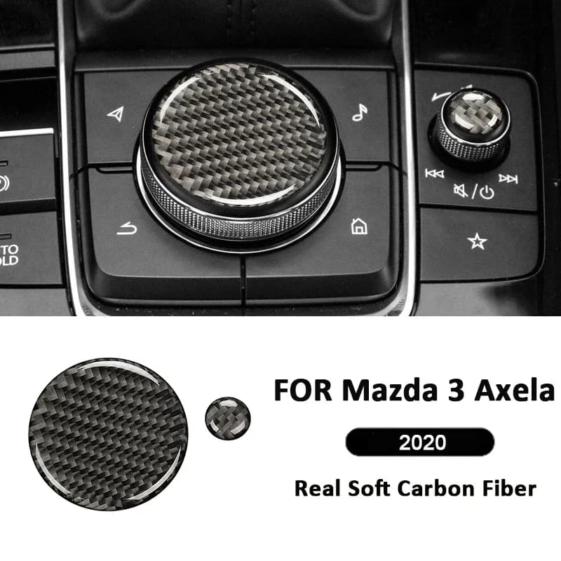 For Mazda 3 Axela 2020 Carbon Fiber 2PCS Car Multimedia Knob Panel Trim Cover Interior Decoration Sticker Auto Accessories