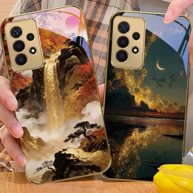 The sea and sky at dusk For Samsung A56 A55 A54 A53 A52s A52 A51 A16 A15 A14 A13 A12 A36 A35 A34 A33 32 Golden glass phone case