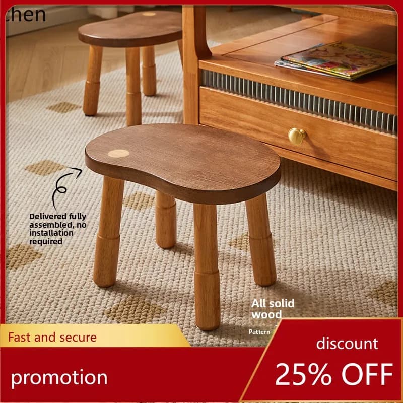 YFY Solid Wood Small  Low  Home Creative Small Round  Shoe Changing