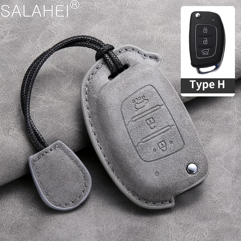 Leather Car Smart Key Case Cover Protection Shell For Hyundai Elantra Verna I10 I20 I30 Accent Tucson Creta Ix25 Ix35 Santa Fe