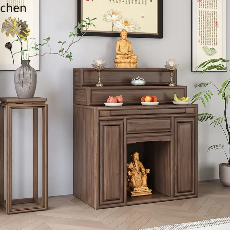 r5.21 three-layer solid wood offering table, incense case niche, altar cabinet, god of wealth table  hall incense case