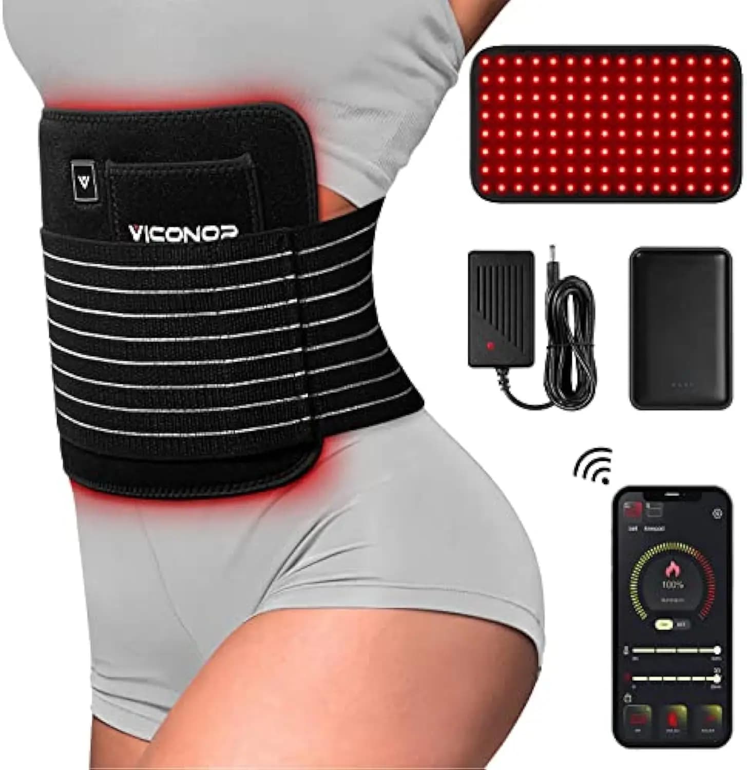 APP Controlled Wireless LED Light Therapy Waist Wrap with 120pcs LEDs 16W Power 660nm/850nm Infrared Red Light for Belt Gift Box