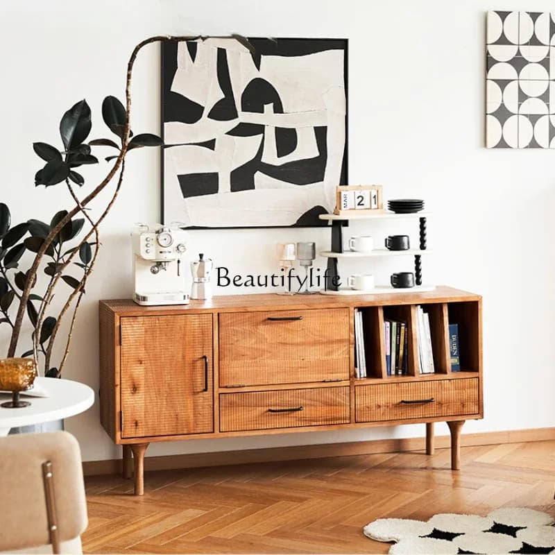 FGSolid wood dining side cabinet retro living room Nordic Japanese storage cabinet