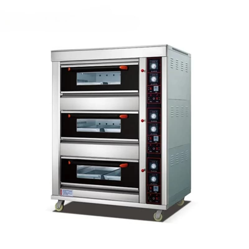 Commercial Gas Bread Oven Large Capacity Three Deck Six Trays Three Layer Six Plates for Bread Cake Pizza for Hotels New Used